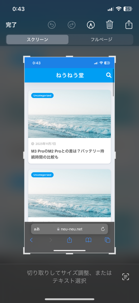 【iOS】ページが長いサイトの全画面スクショを撮る方法